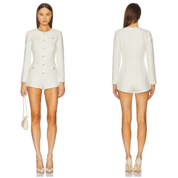 Amanda Uprichard Fallon Romper Tweed Cream Gold Small Party Wedding Date Night - Picture 1 of 9